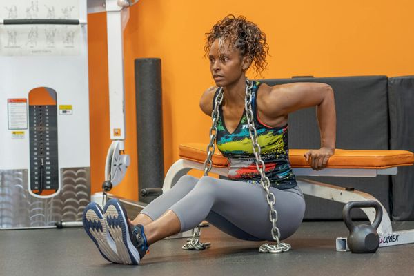 Person in a calm, focused state during a light exercise routine.